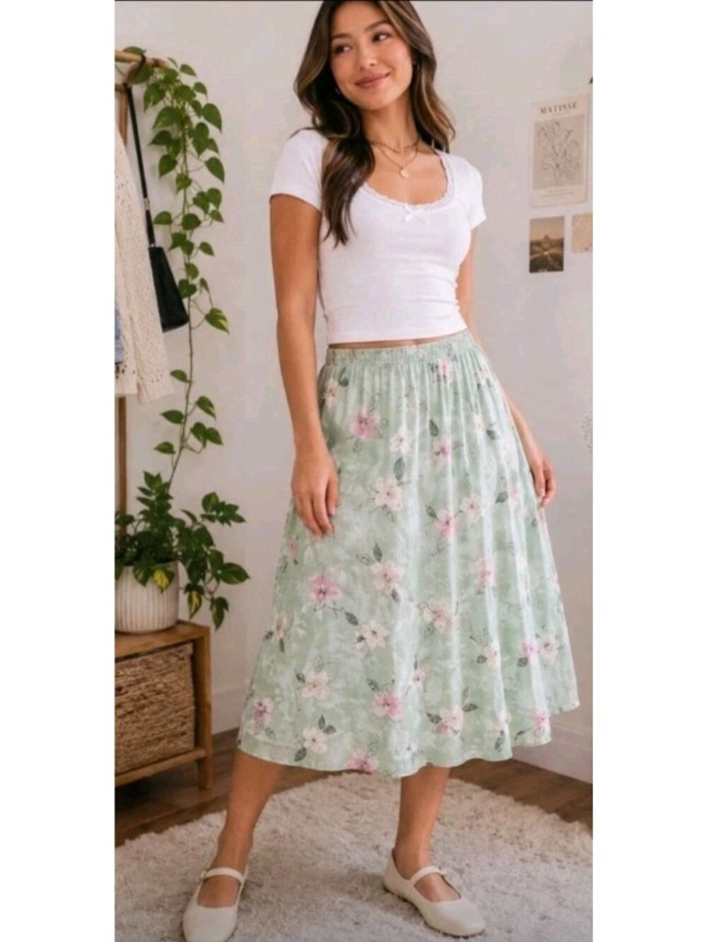 Vtg Jantzen Floral Skirt Casual Lightweight Pull On Church Work 2XL